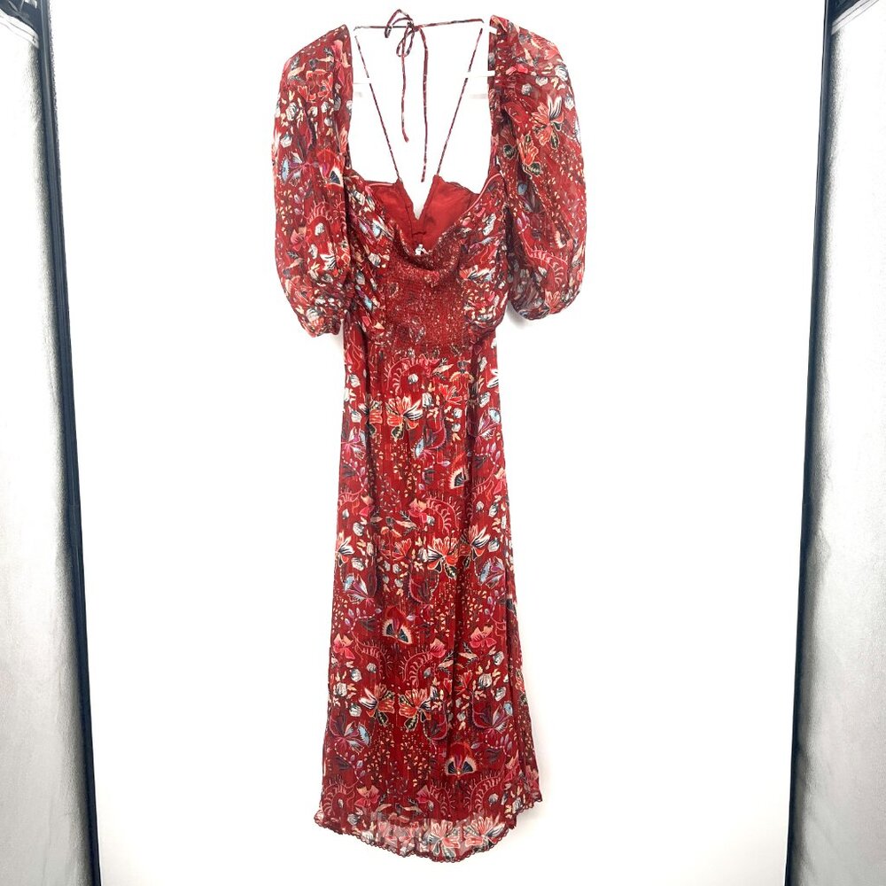 NWT Maria Cher Red Berrie Floral Midi Dress with Detachable Sleeve Size Large - Picture 7 of 11
